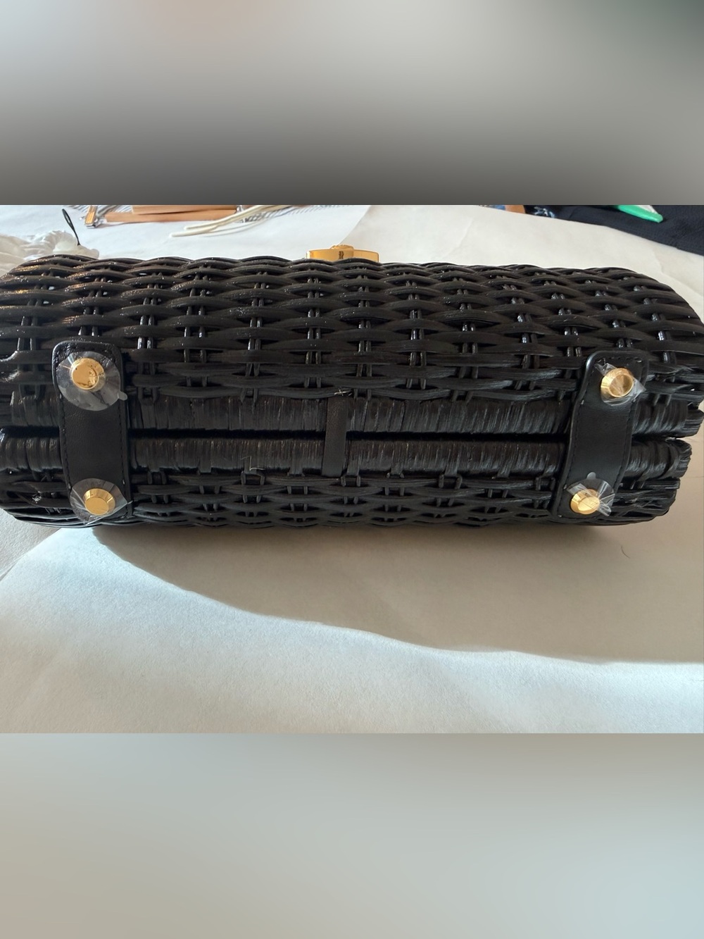 Veronica Beard Black Woven Top-Handle Basket Bag with Gold Crest Hardware - Picture 5 of 15